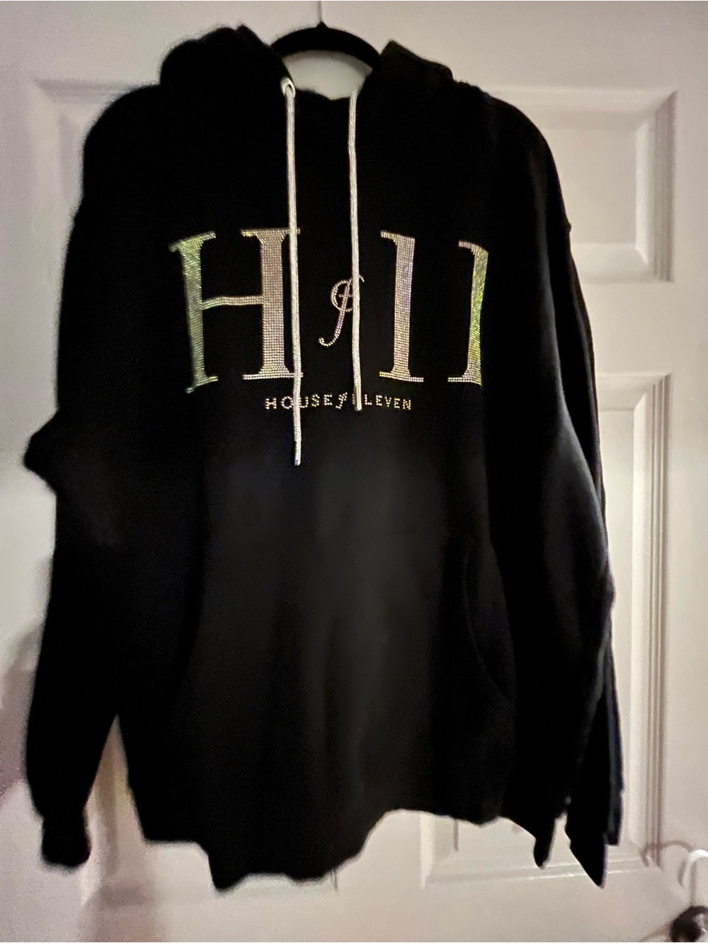 House of Eleven H11 Black Hoodie with Iridescent Logo